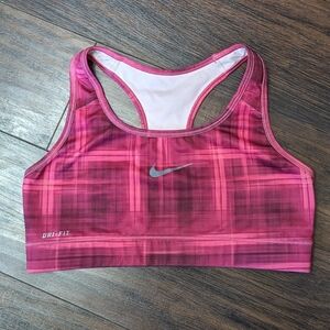 Nike Women's Medium Pink Plaid Dri-Fit Sports Bra